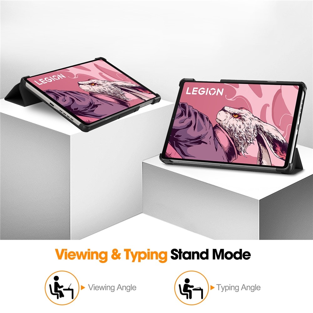Husa tableta pentru Lenovo Legion Tab Gen 3, SKYDDAR INNOVATION, cu suport Multi-Unghi si functie Sleep/Wake, FoldPro, Negru, set cu sticker