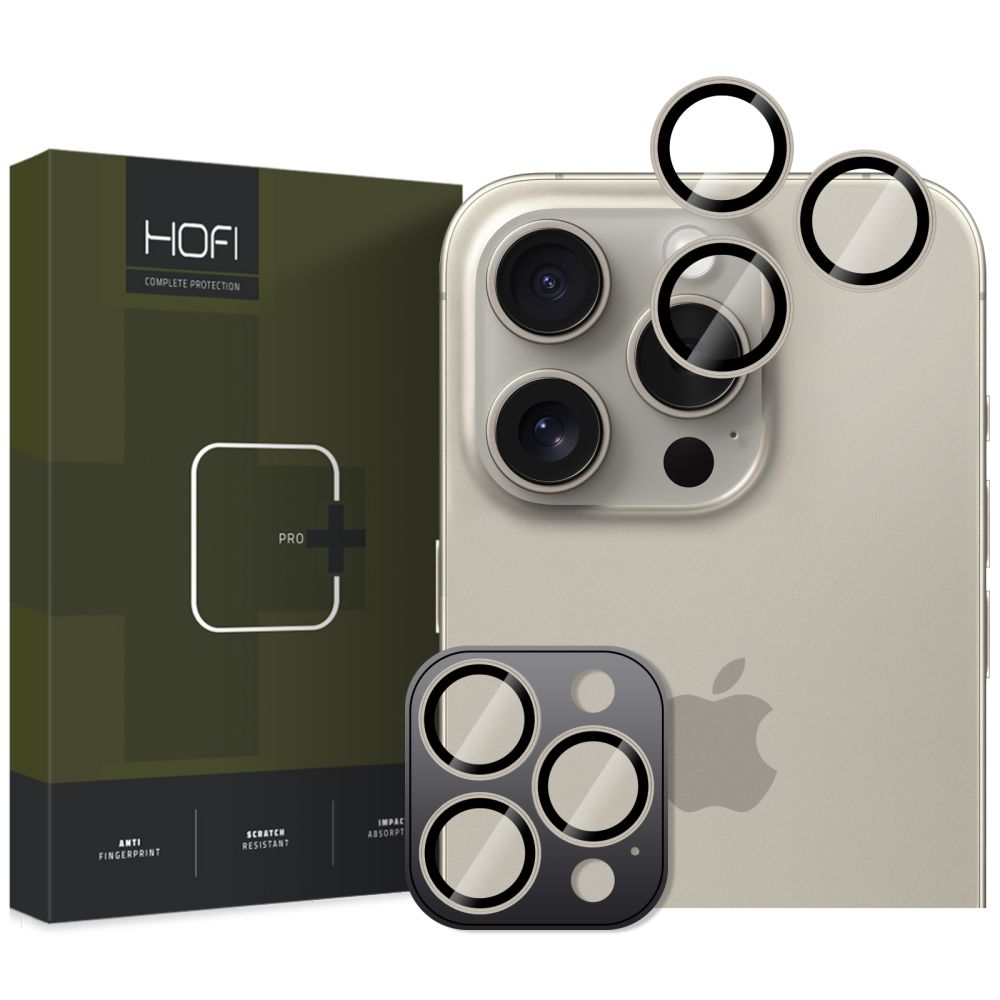 Set 3 protectii sticla camera foto HOFI CamRing compatibil cu iPhone 16 Pro / 16 Pro Max Natural Titanium