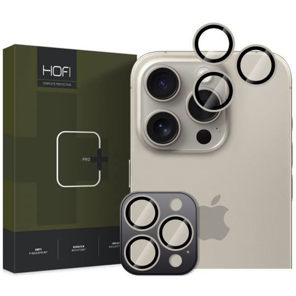 Set 3 protectii sticla camera foto HOFI CamRing compatibil cu iPhone 16 Pro / 16 Pro Max Natural Titanium