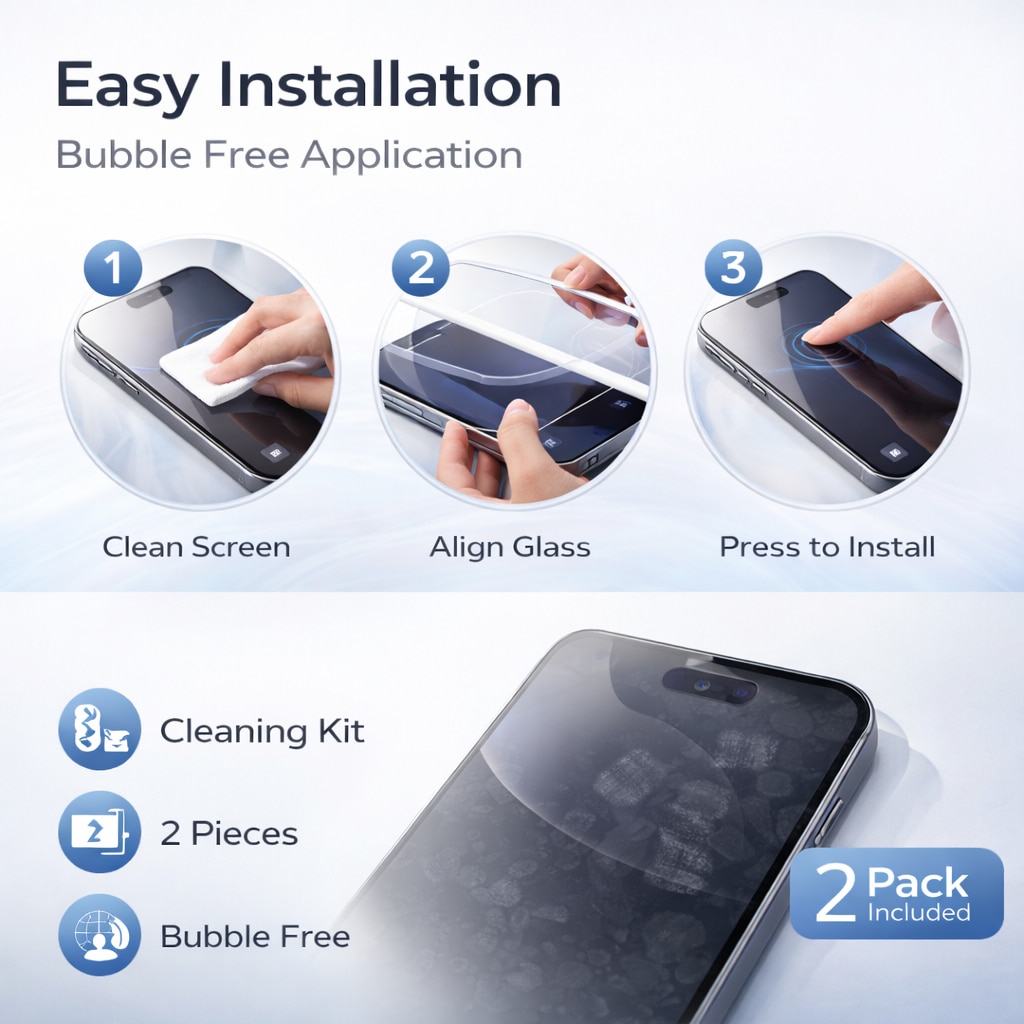 Folie din Sticla Securizata pentru iPhone 15 Set 2 Bucati HCT STYLE®, Protectie Ecran Anti-Zgarieturi, Ultra-Clara, Rezistenta