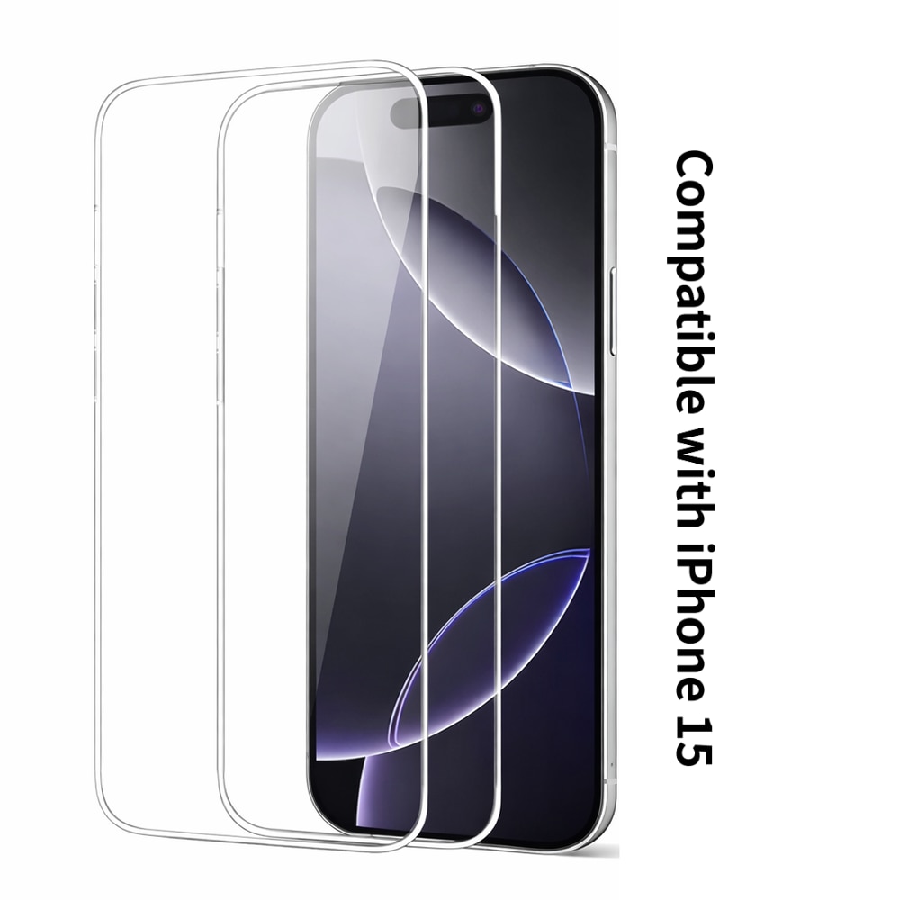 Folie din Sticla Securizata pentru iPhone 15 Set 2 Bucati HCT STYLE®, Protectie Ecran Anti-Zgarieturi, Ultra-Clara, Rezistenta