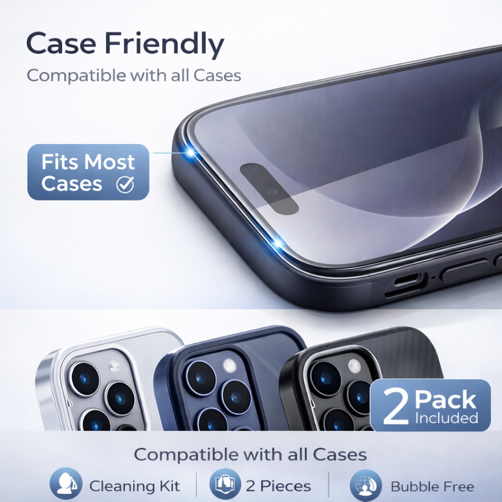 Folie din Sticla Securizata pentru iPhone 15 Set 2 Bucati HCT STYLE®, Protectie Ecran Anti-Zgarieturi, Ultra-Clara, Rezistenta