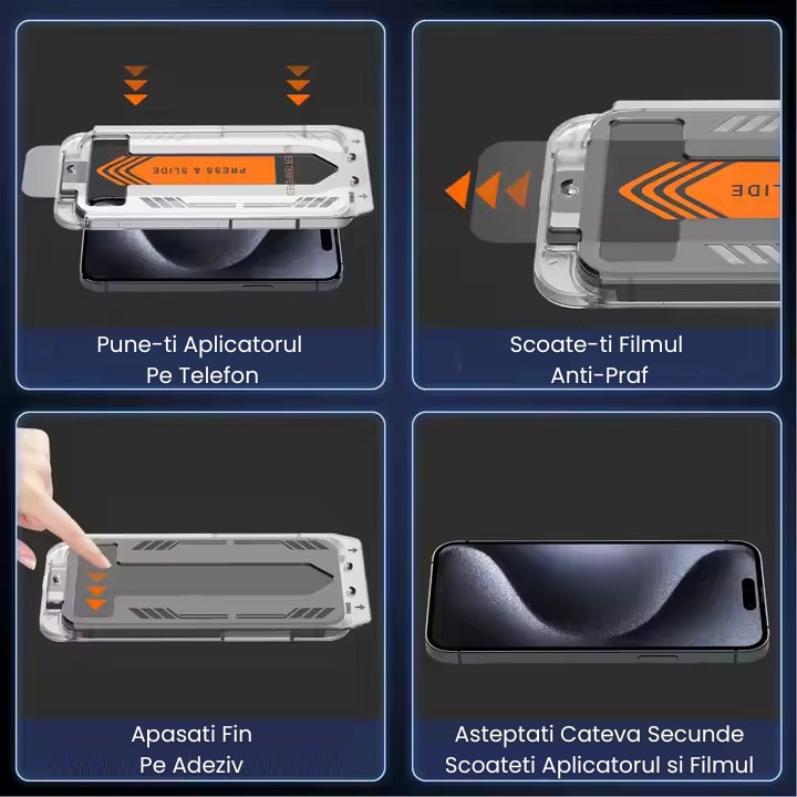 Set 2 Folii Pentru Iphone 16 ProMax Privacy Fara Margini Negre, Sticla Securizata, Ez Fit instalare usoara cu EASYAPP pentru indepartarea prafului, SLSpeed, Anti-zgarieturi, Anti-amprenta, Anti-explozie, Anti-soc