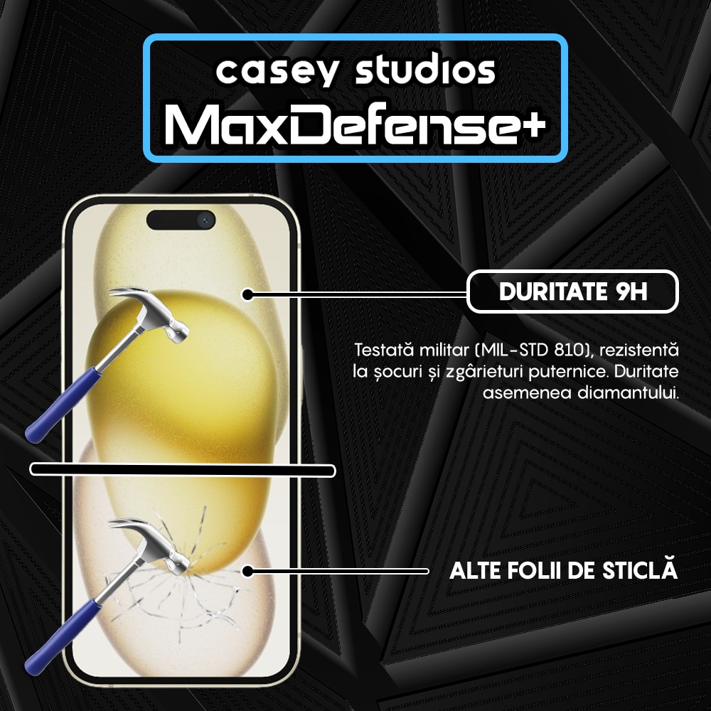 Folie Sticla compatibila cu iPhone 15 CASEY STUDIOS™ Full Screen 9H + Kit de Instalare Cadou, Full Cover 3D, Full Glue, Sticla Securizata, Anti Socuri, Anti Zgarieturi, Margini Negre