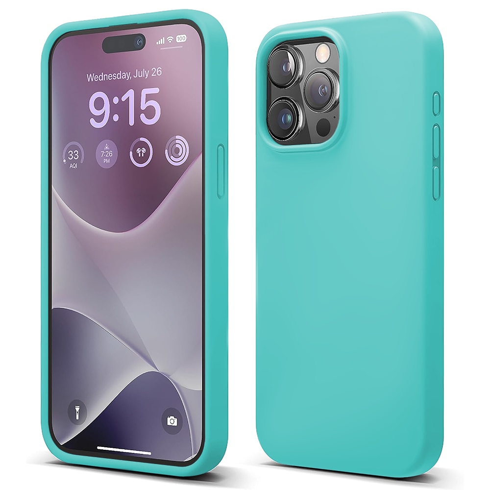 Husa CASEY STUDIOS™ compatibila cu iPhone 15 Pro, Soft Silicone Premium, Microfibra in Interior, Turcoaz, de Protectie, pentru Incarcare Wireless, Margini Ridicate de Protectia Ecranului si a Camerelor