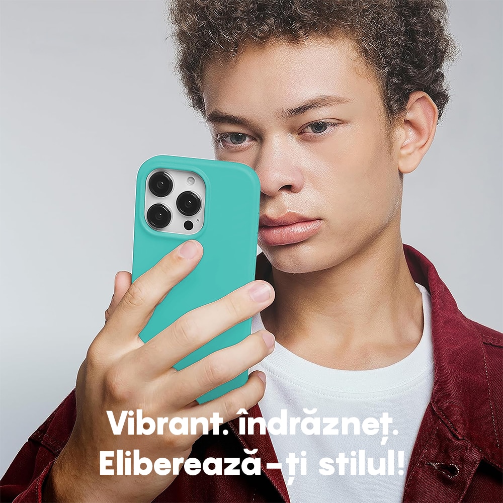 Husa CASEY STUDIOS™ compatibila cu iPhone 15 Pro, Soft Silicone Premium, Microfibra in Interior, Turcoaz, de Protectie, pentru Incarcare Wireless, Margini Ridicate de Protectia Ecranului si a Camerelor