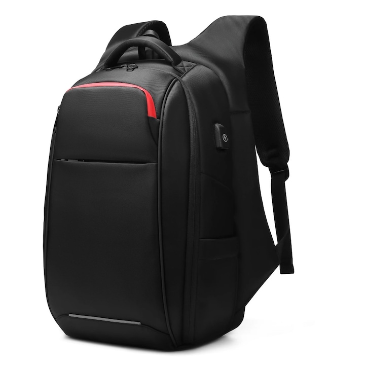 Rucsac laptop 15.6", smart casual, impermeabil, cu buzunar antifurt si port USB, GETICS, 32x16x46 cm, Negru