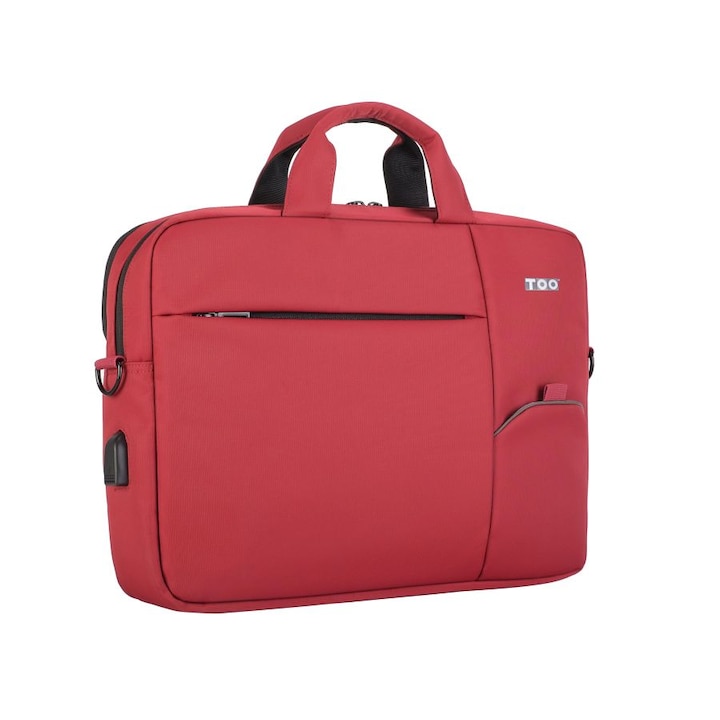 Geanta pentru notebook, TOO, 15,6", Cu port USB, Rosu