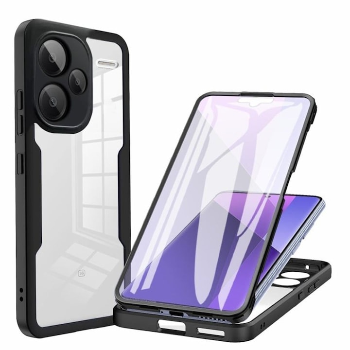 Husa + Folie pentru Xiaomi Redmi Note 13 Pro+ 5G, SKYDDAR INNOVATION, [Pachet 360°] ColorVerse, set cu sticker, Negru