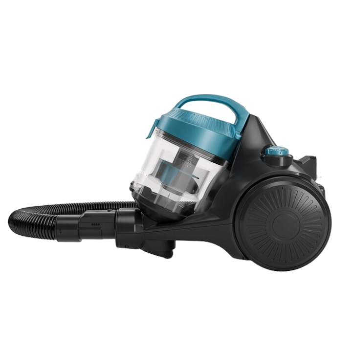 Aspirator fara sac H.Koenig, STC48, pentru toate suprafetele, Tehnologie Cyclonic, capacitate 2 litri, filtru HEPA 12 lavabil, usor de folosit, duza ingusta si perie incluse, 700 W, negru/verde