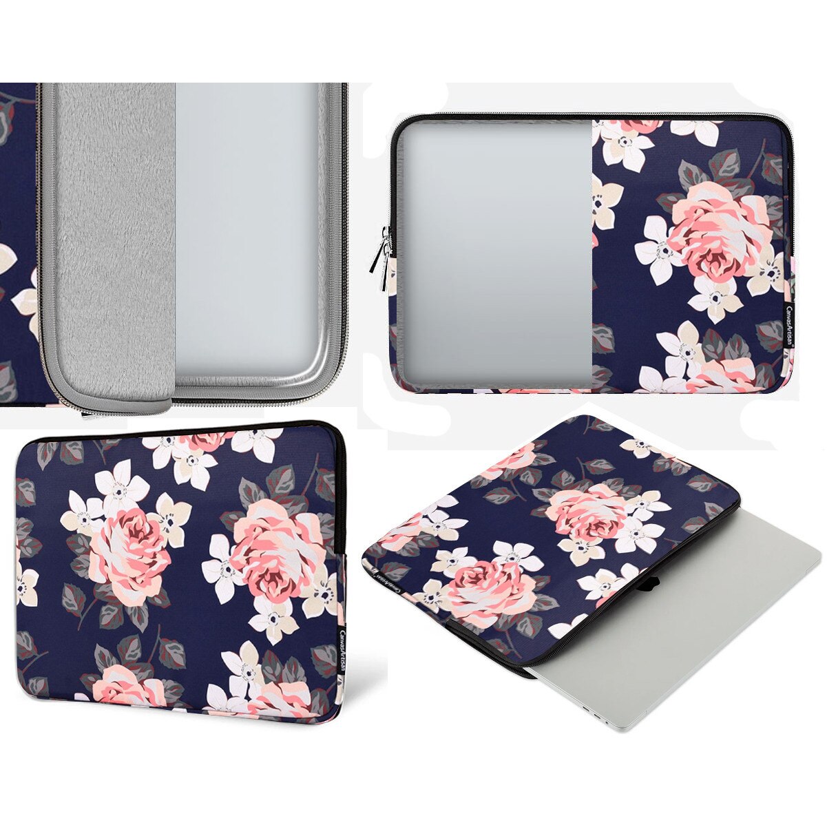 Etui laptop 13", XGSM, granat cu imprimeu rozan, poliester, 355x251x24mm