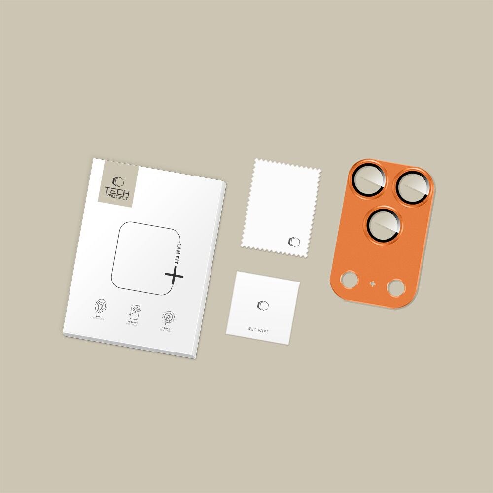 Folie protectie camera foto Tech-Protect Camfull Fit Plus compatibila cu iPhone 17 Pro Max, Portocaliu