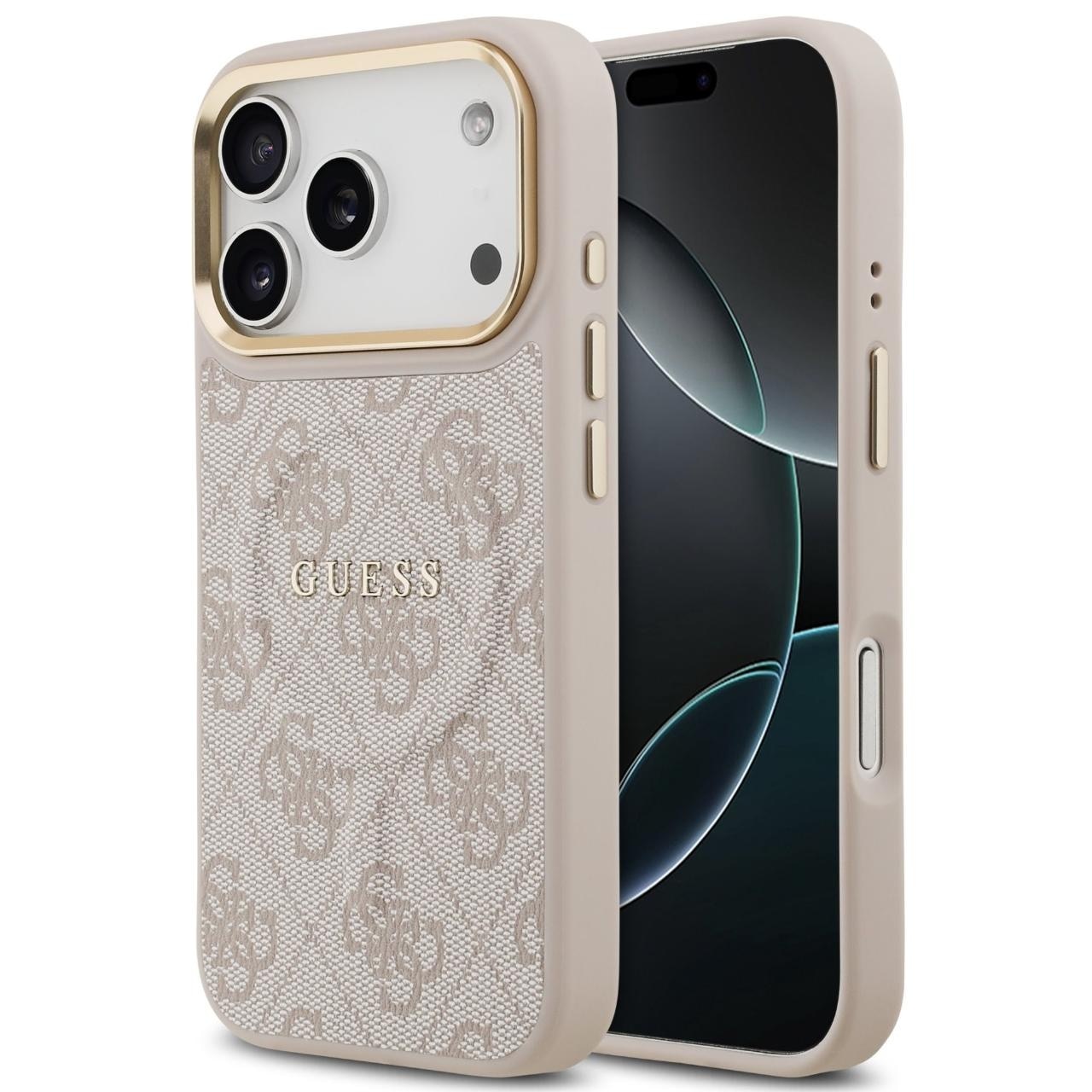 Husa Guess PU Leather 4G Gold Frame MagSafe compatibila cu iPhone 17 Pro Roz