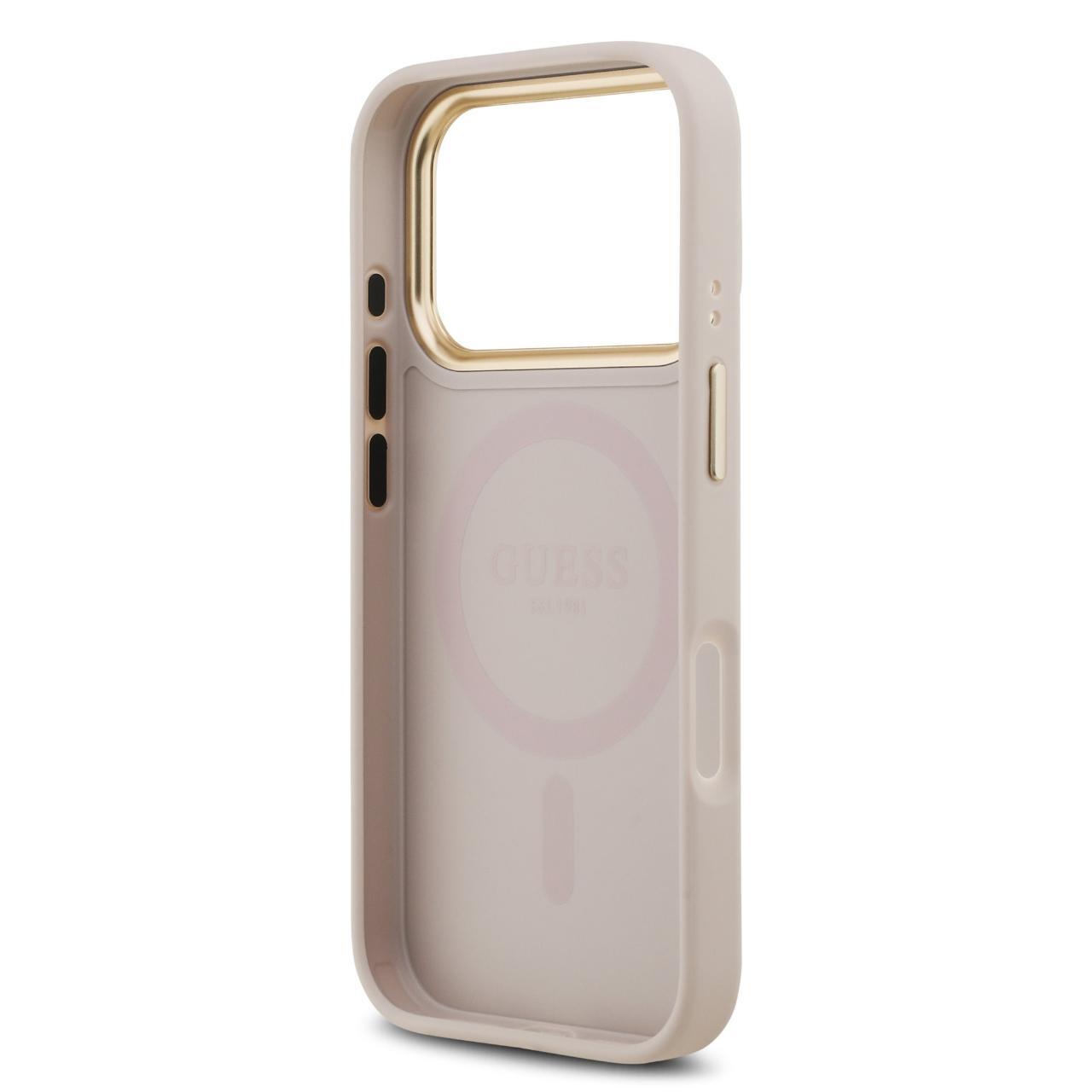 Husa Guess PU Leather 4G Gold Frame MagSafe compatibila cu iPhone 17 Pro Roz