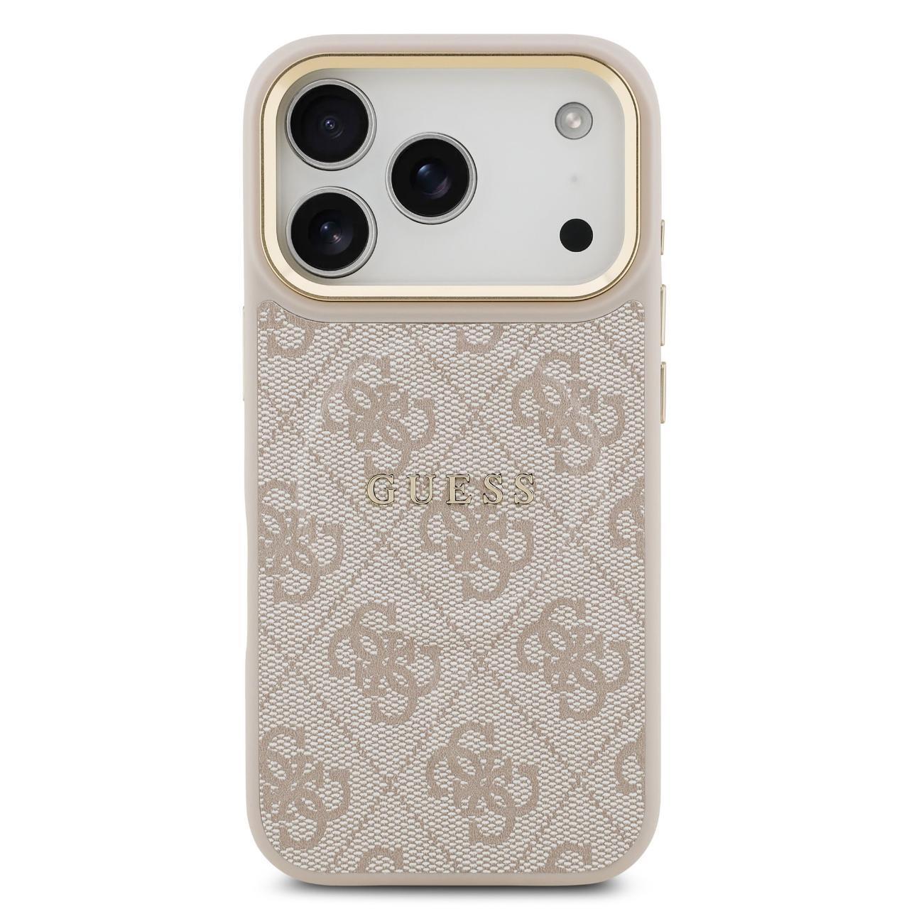 Husa Guess PU Leather 4G Gold Frame MagSafe compatibila cu iPhone 17 Pro Roz