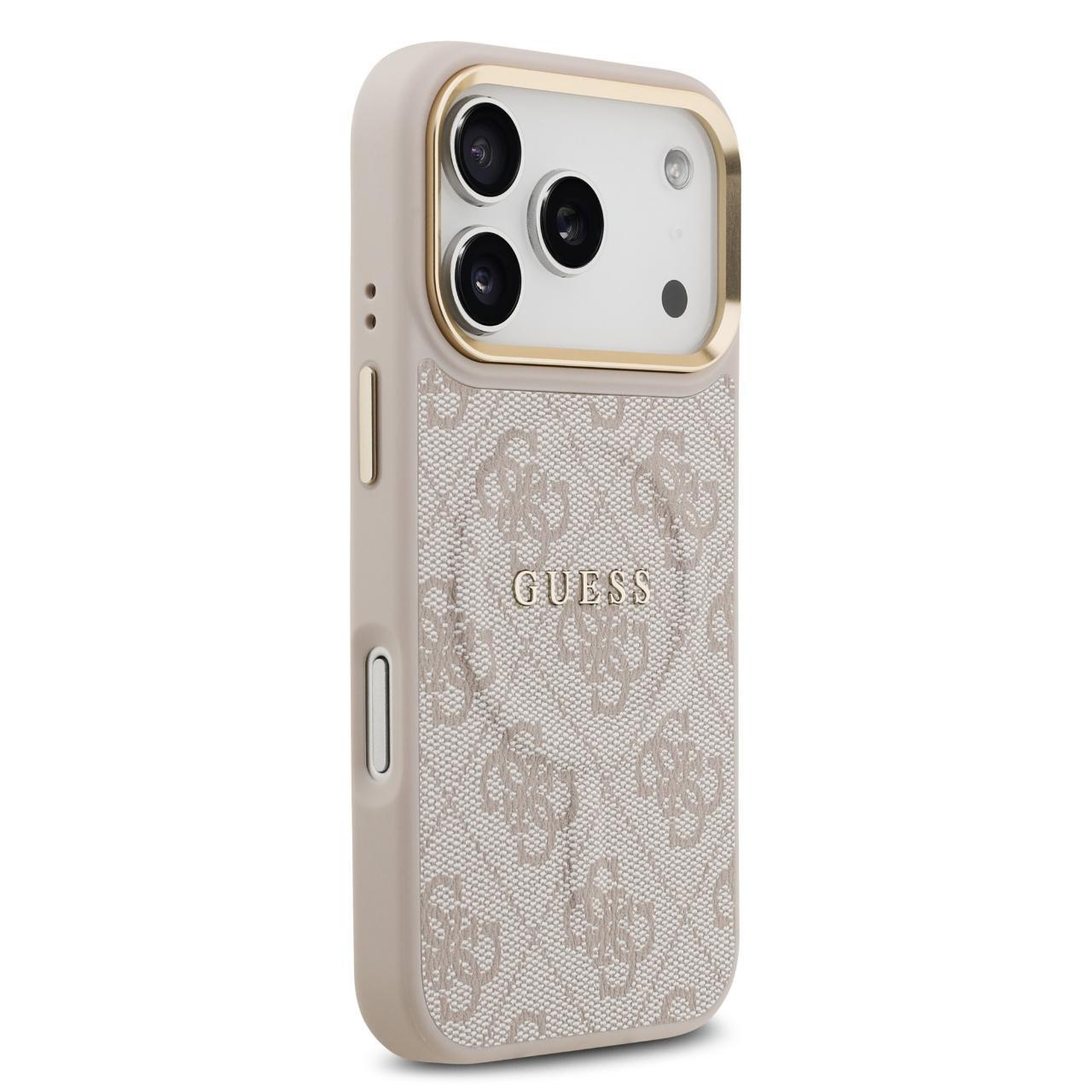 Husa Guess PU Leather 4G Gold Frame MagSafe compatibila cu iPhone 17 Pro Roz