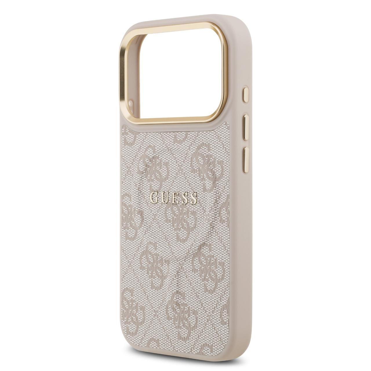 Husa Guess PU Leather 4G Gold Frame MagSafe compatibila cu iPhone 17 Pro Roz