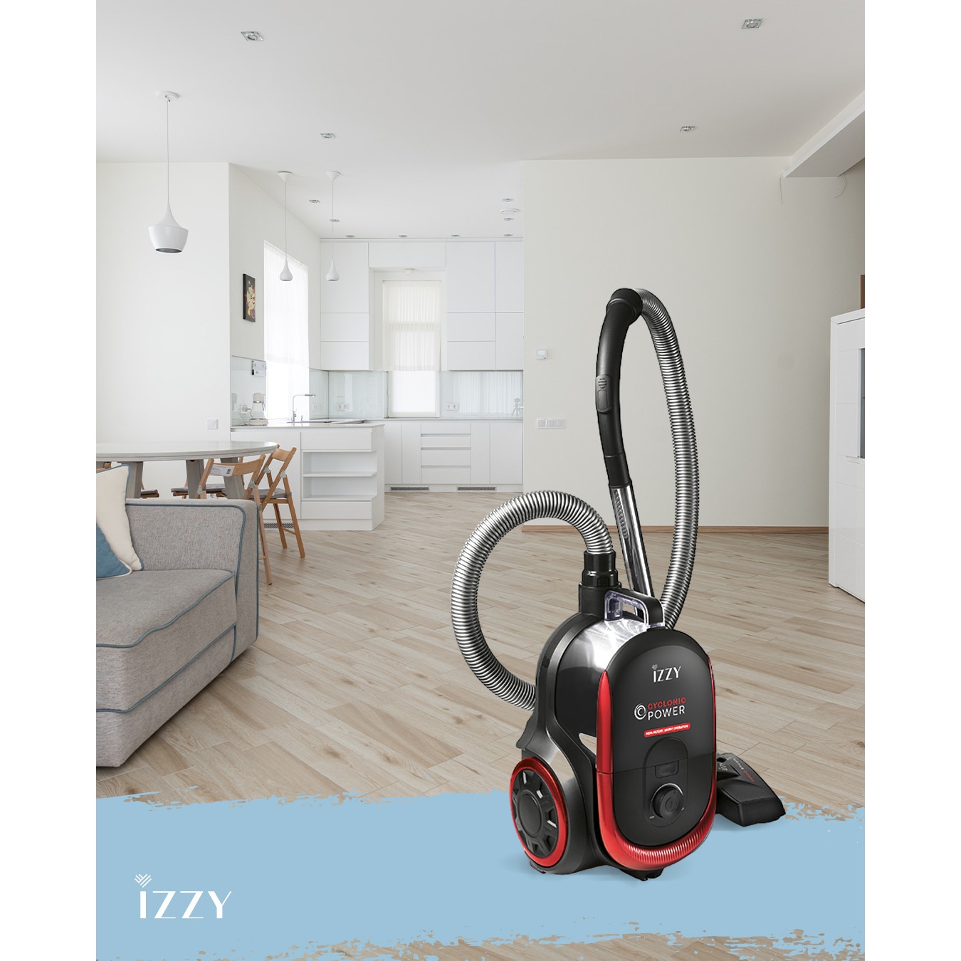 Aspirator ciclonica de vid, Izzy, Cyclonic Power IZ-4103, Capacitate cos de gunoi de 3Lt, filtre HEPA lavabile