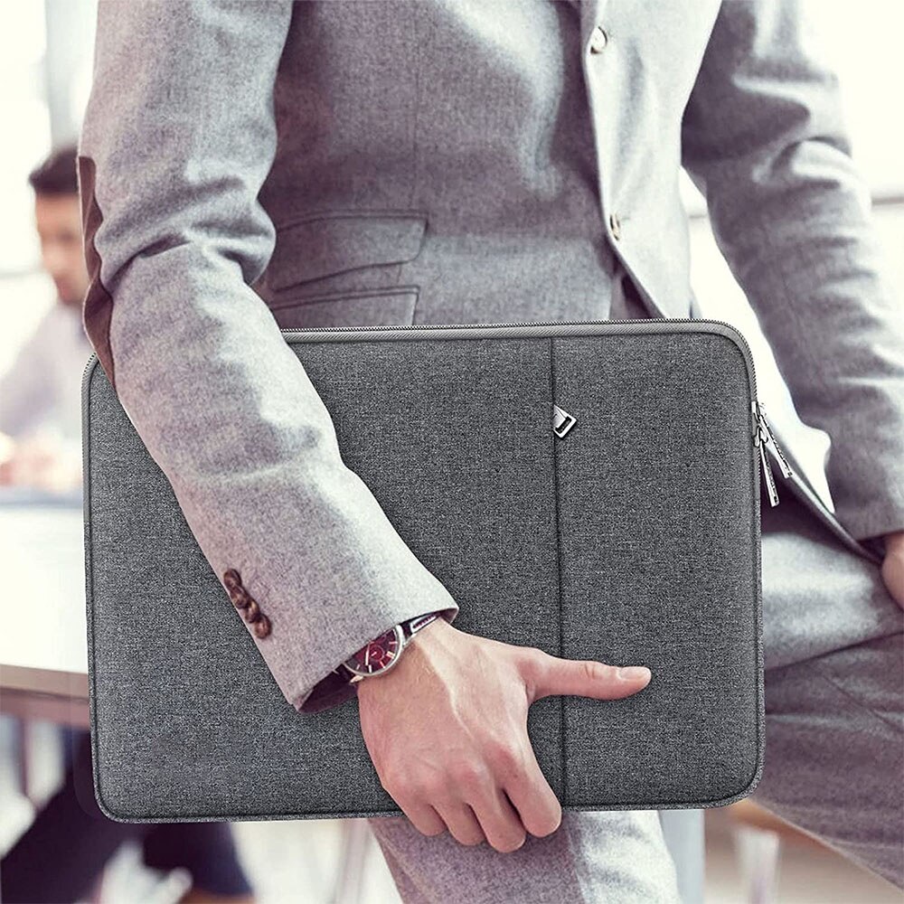 Geanta laptop AMRINUGL, 13.3-15.4 inch, gri inchis, impermeabila, dimensiuni externe 39x28x3cm