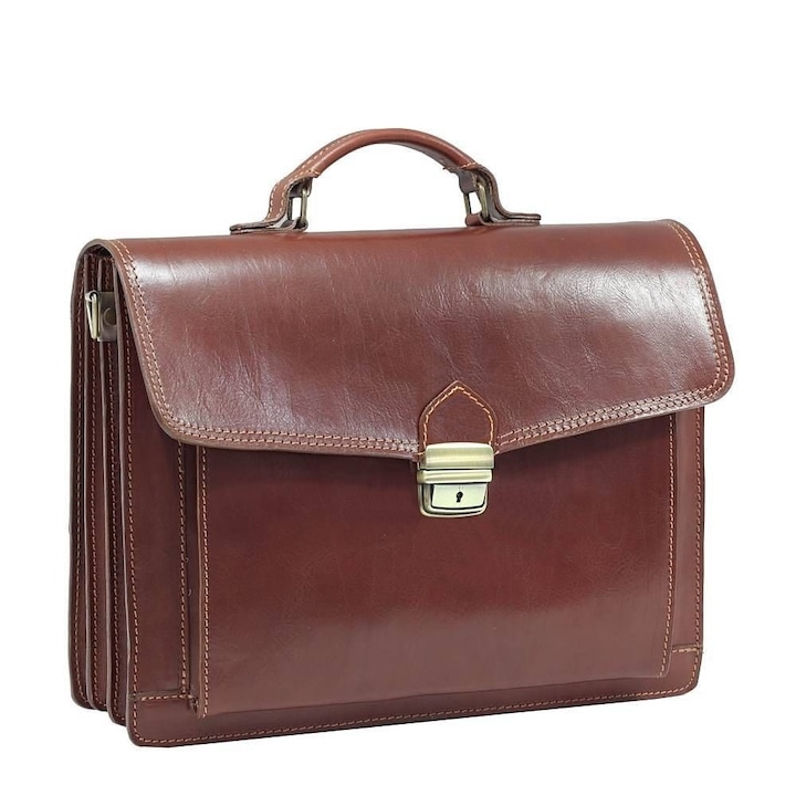 Geanta barbati business din piele naturala, 225A, portlaptop, coniac