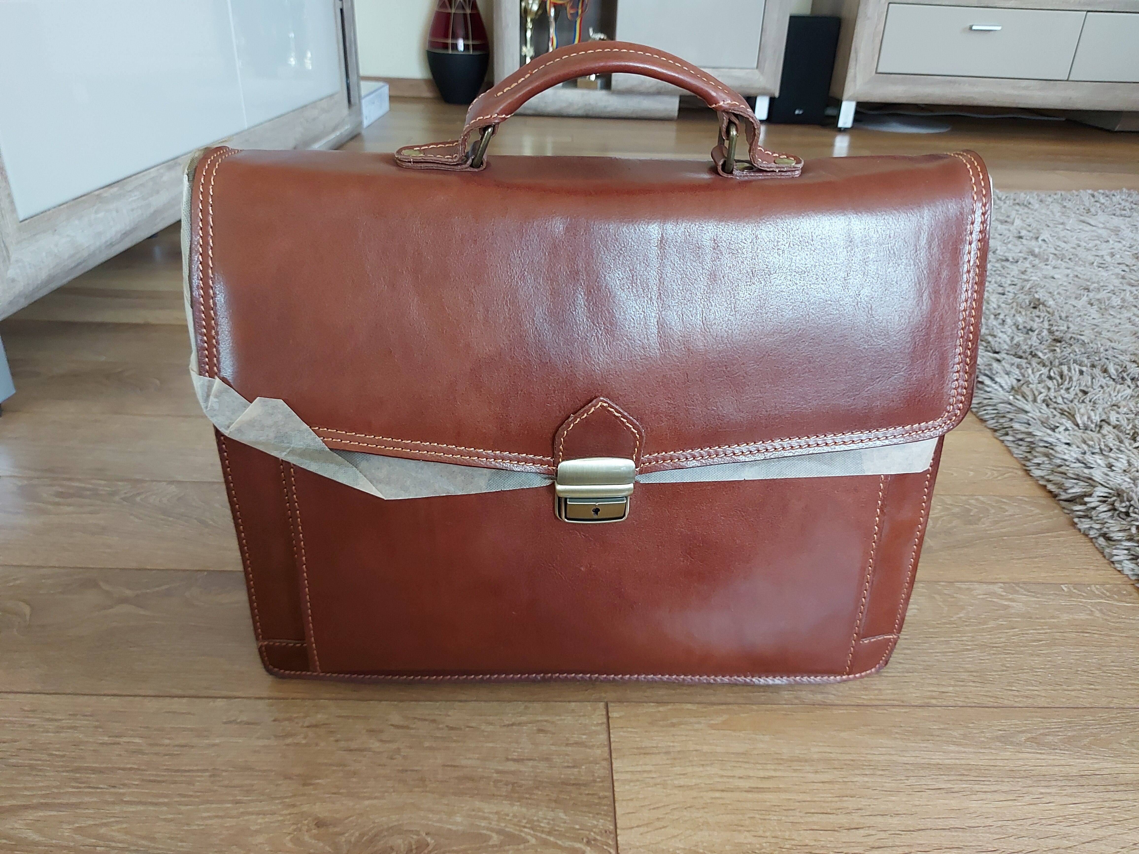 Geanta barbati business din piele naturala, 225A, portlaptop, coniac