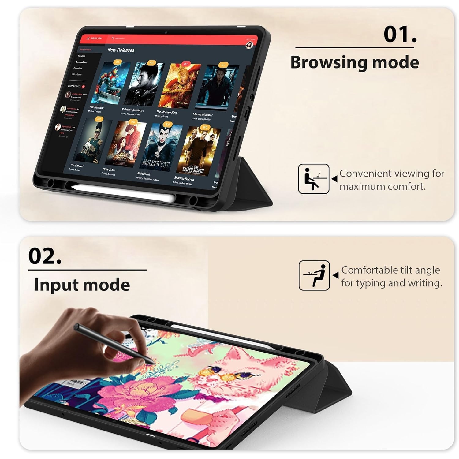Husa pentru Samsung Galaxy Tab A11 Plus Soft Shell cu functie wake-up/sleep si compartiment pentru stylus, tip stand - mov
