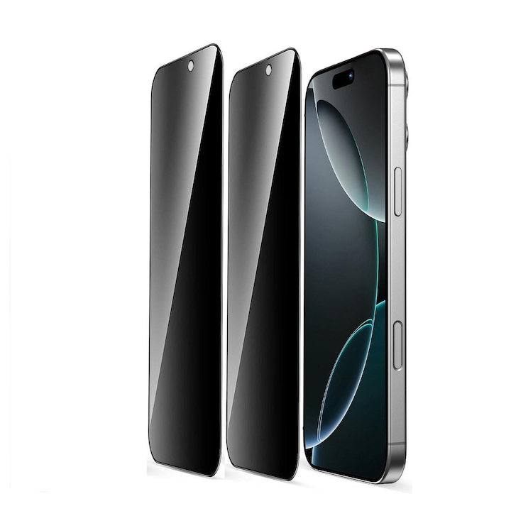 Set 2 Folie Protectie Privacy compatibila cu iPhone15, Sticla Templata 9H+, Claritate Super HD, Tratament Electronic Oleofobic si Anti Amprente