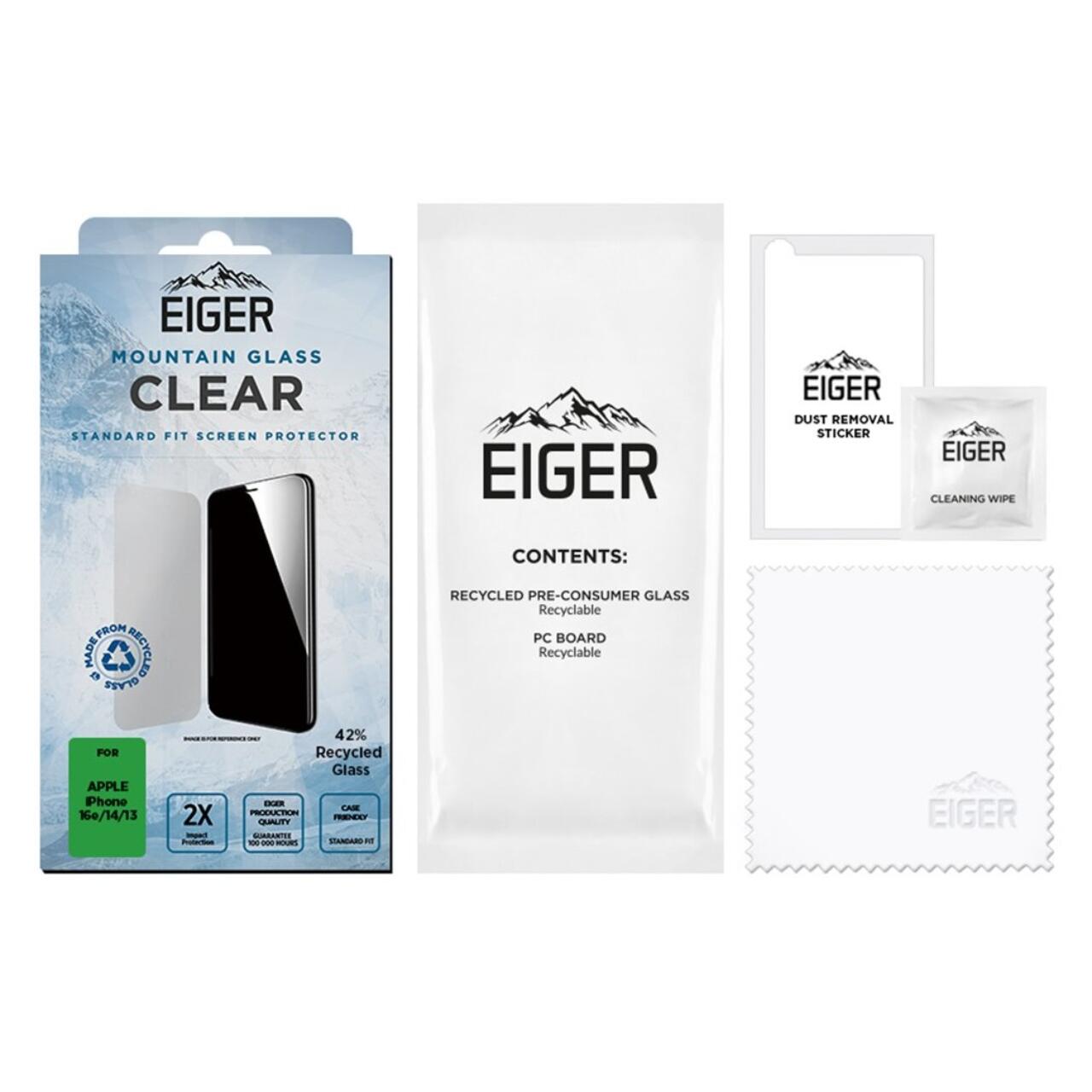 Folie Sticla Eiger Mountain Glass GRS compatibila cu iPhone 16e / iPhone 14 / iPhone 13 / iPhone 13 Pro Clear