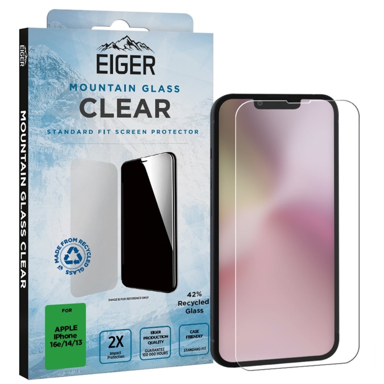 Folie Sticla Eiger Mountain Glass GRS compatibila cu iPhone 16e / iPhone 14 / iPhone 13 / iPhone 13 Pro Clear
