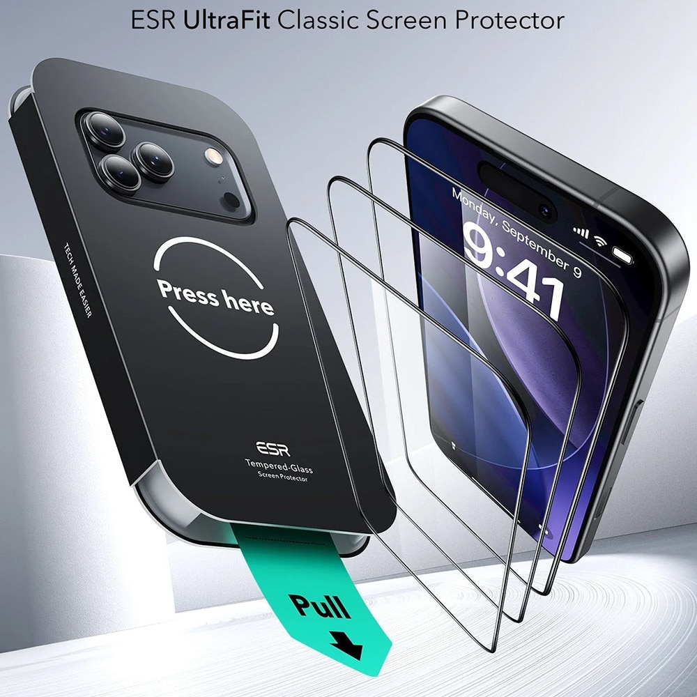 Folie pentru iPhone 17 Pro (set 3) - ESR Tempered Glass UltraFit - Clear