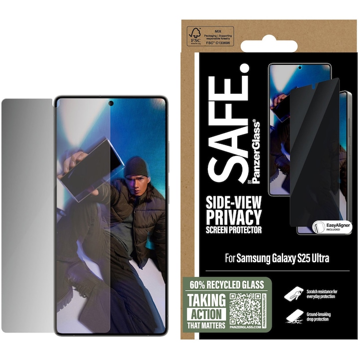 Folie de protectie sticla Privacy PanzerGlass Safe UWF cu aplicator pentru Samsung Galaxy S25 Ultra