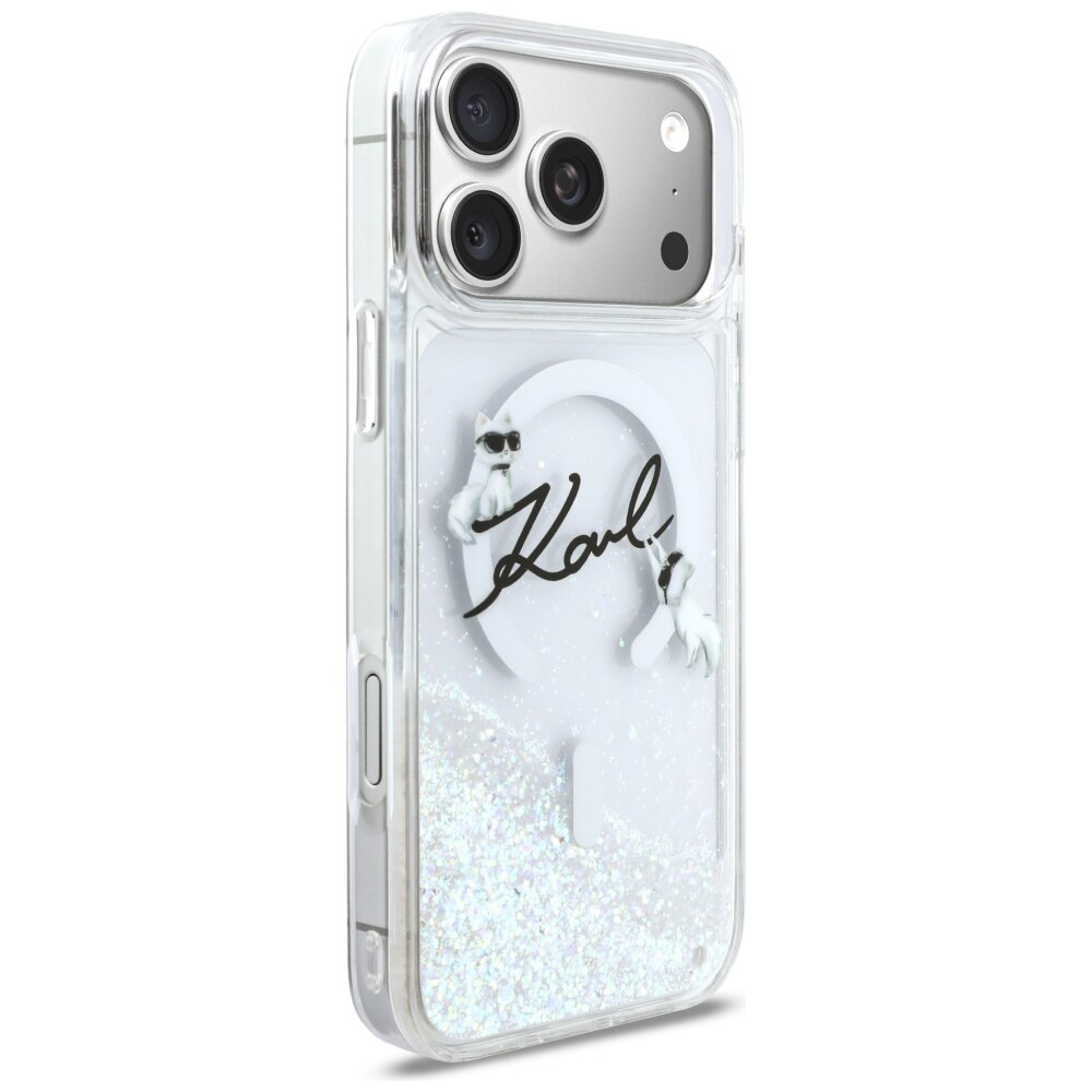 Etui telefon Karl Lagerfeld Liquid Glitter MagSafe pentru iPhone 17 Pro Max, transparent