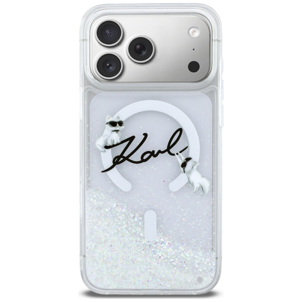 Etui telefon Karl Lagerfeld Liquid Glitter MagSafe pentru iPhone 17 Pro Max, transparent