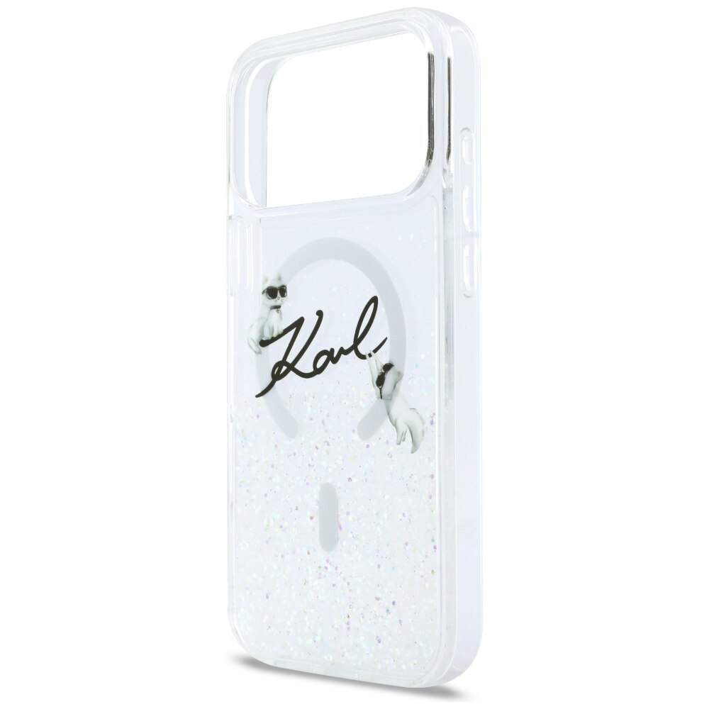 Etui telefon Karl Lagerfeld Liquid Glitter MagSafe pentru iPhone 17 Pro Max, transparent