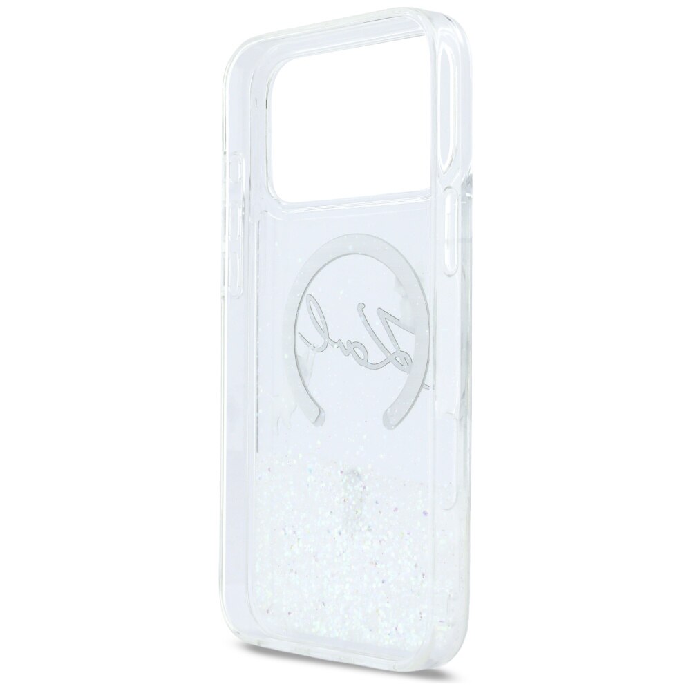 Etui telefon Karl Lagerfeld Liquid Glitter MagSafe pentru iPhone 17 Pro Max, transparent