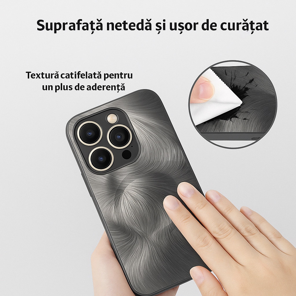 Husa de Protectie Pentru iPhone 12 ProMax MagSafe, Culoare Silver, lucios cu efect 3D tip Pana, design elegant si protectie completa inclusiv Lentile impotriva socurilor si zgarieturilor