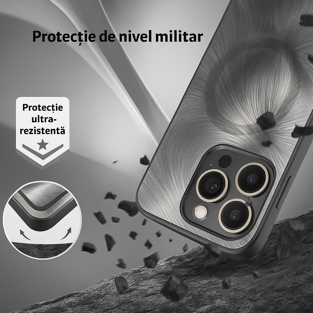 Husa de Protectie Pentru iPhone 12 ProMax MagSafe, Culoare Silver, lucios cu efect 3D tip Pana, design elegant si protectie completa inclusiv Lentile impotriva socurilor si zgarieturilor