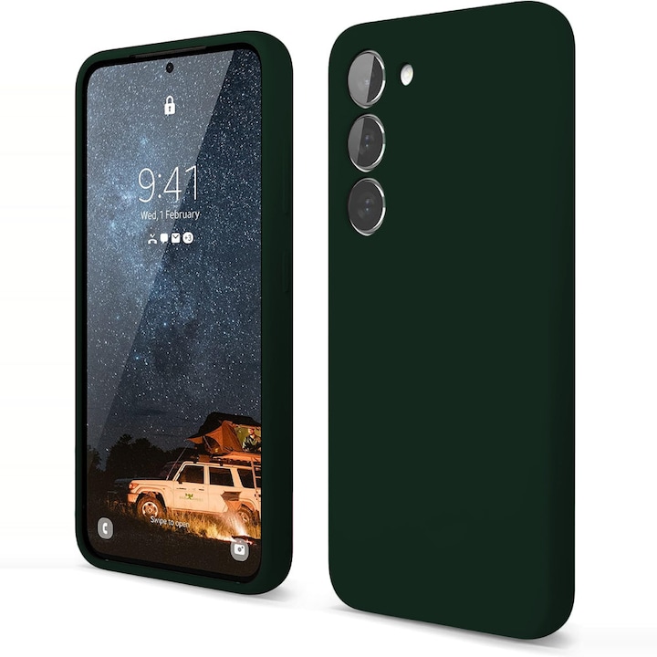 Husa CASEY STUDIOS™ compatibila cu Samsung Galaxy S23, Soft Silicone Premium, Verde Inchis, Microfibra in Interior, de Protectie, Ultra Slim, pentru Incarcare Wireless, Margini Ridicate pentru Protectia Ecranului si a Camerelor