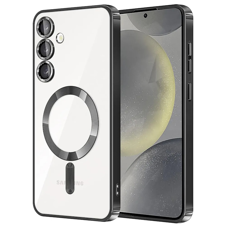 Husa compatibila cu Samsung Galaxy S25, ALC MOBILE, pentru telefon mobil cu protectie pentru camera, Tehnologie MagSafe, rezistenta la socuri, contur Negru