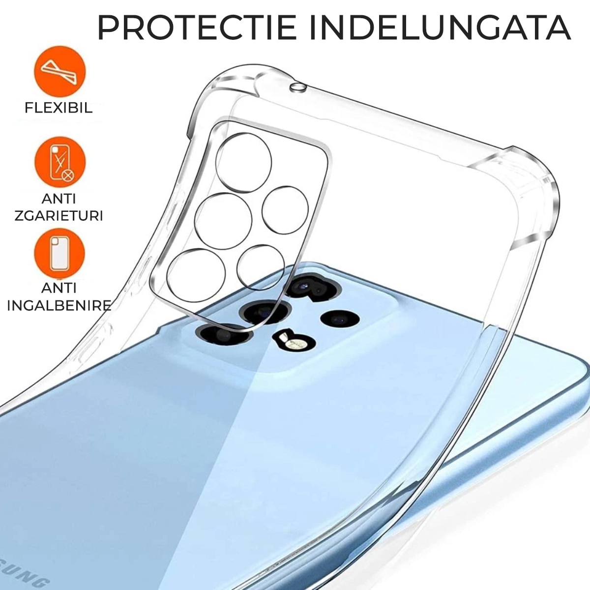 Set husa Antishock transparenta si Folie sticla protectie Ecran pentru Samsung A53 5G, Protectie completa