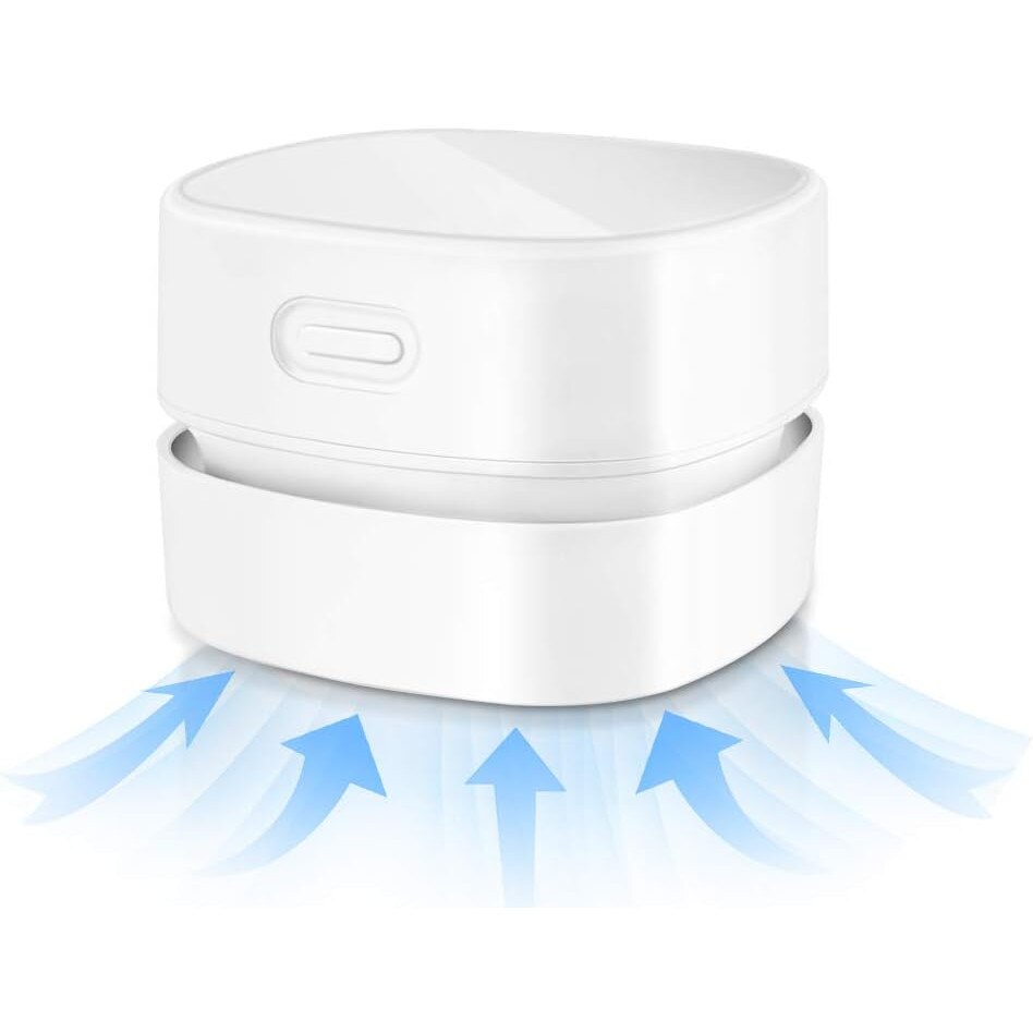 Aspirator de birou, design mini, fara fir, reincarcabil USB, pentru firimituri si praf, alb