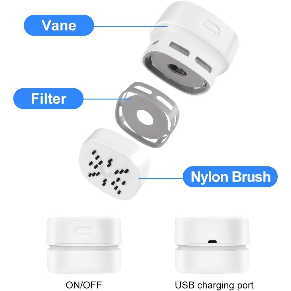 Aspirator de birou, design mini, fara fir, reincarcabil USB, pentru firimituri si praf, alb