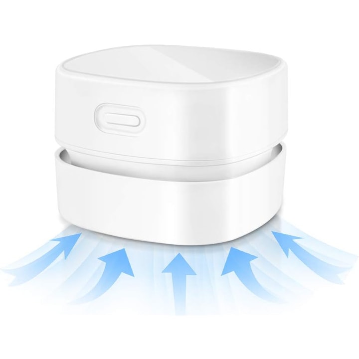 Aspirator de birou, design mini, fara fir, reincarcabil USB, pentru firimituri si praf, alb