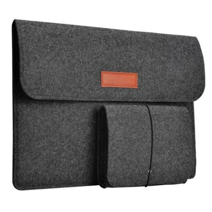 Husa laptop din fetru, Enforose, design slim, compartimente multiple, gri inchis, pentru laptop de 14 inch si Macbook Pro de 15 inch