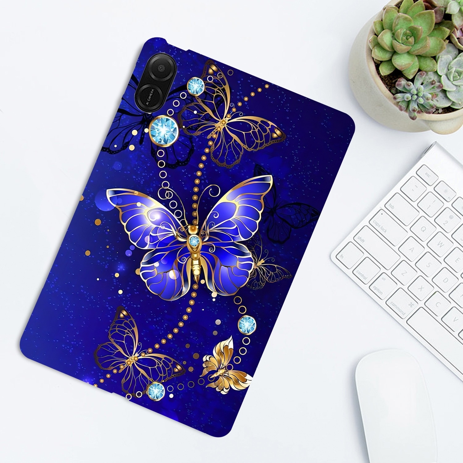 Husa tableta pentru Honor Pad X8a, tip design pictura colorata, material TPU, cu model fluture albastru