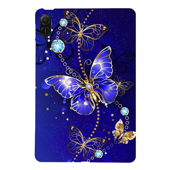 Husa tableta pentru Honor Pad X8a, tip design pictura colorata, material TPU, cu model fluture albastru