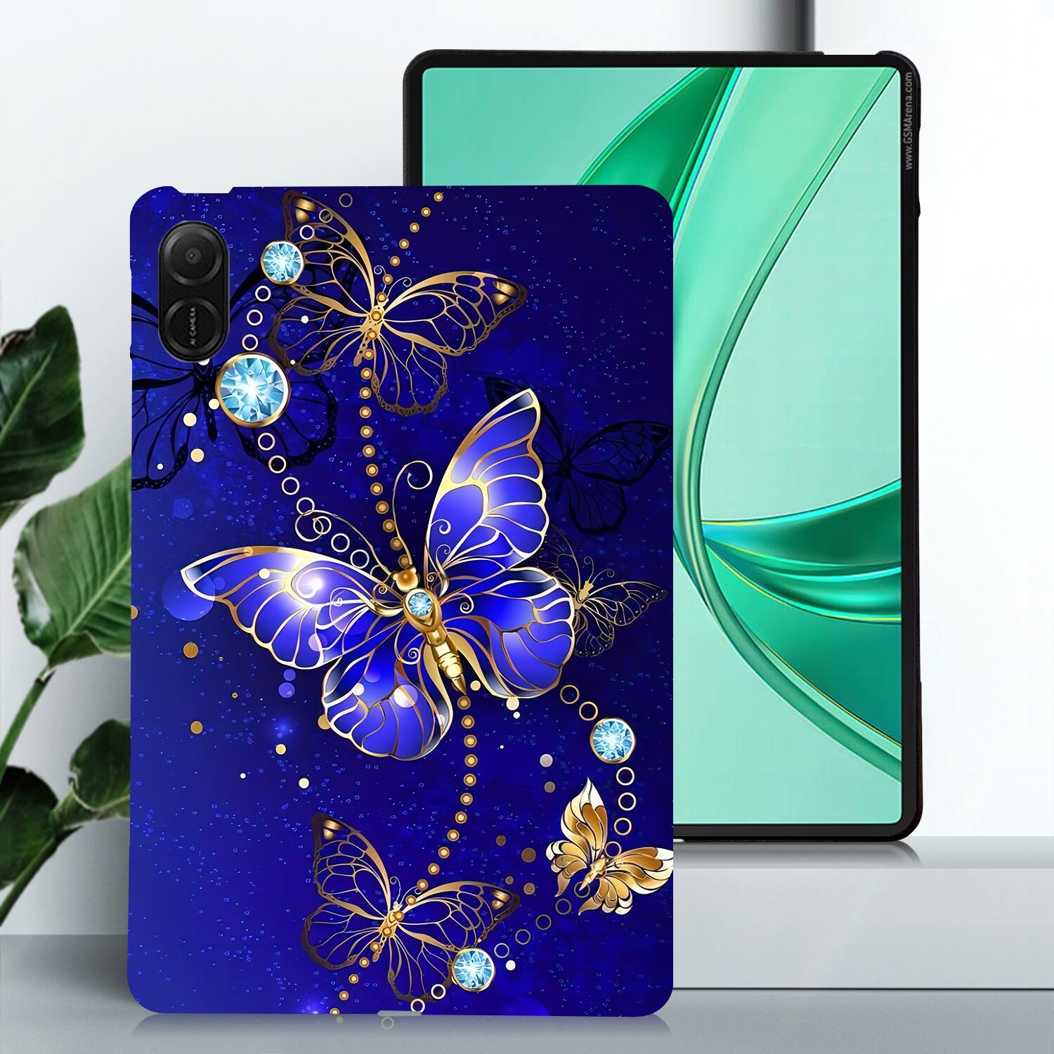Husa tableta pentru Honor Pad X8a, tip design pictura colorata, material TPU, cu model fluture albastru