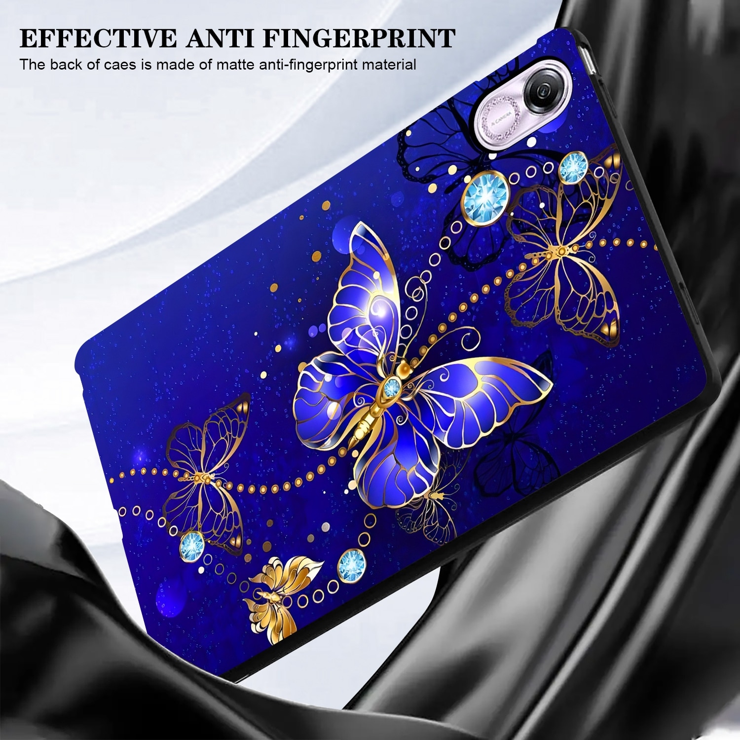 Husa tableta pentru Honor Pad X8a, tip design pictura colorata, material TPU, cu model fluture albastru