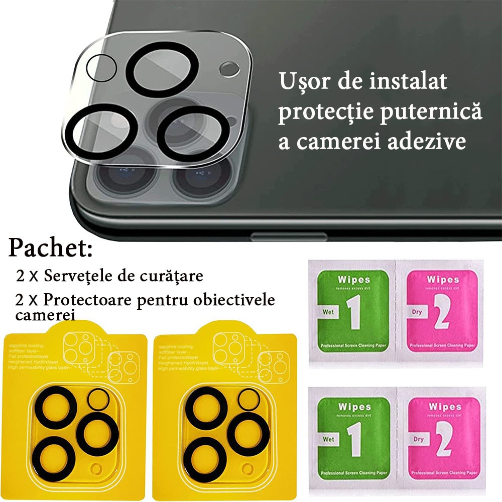 Set 2 folii protectie camera telefon, Sticla securizata, Compatibil cu iPhone 12 Pro Max, Transparent