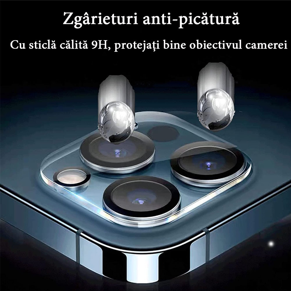 Set 2 folii protectie camera telefon, Sticla securizata, Compatibil cu iPhone 12 Pro Max, Transparent